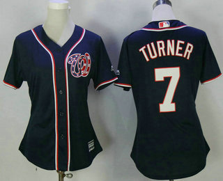 Women's Washington Nationals #7 Trea Turner Navy Blue Stitched MLB Cool Base Jersey