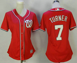 Women's Washington Nationals #7 Trea Turner Red Stitched MLB Cool Base Jersey