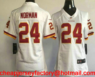 Women's Washington Redskins #24 Josh Norman White Road Stitched NFL Nike Game Jersey