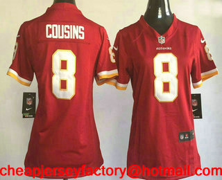 Women's Washington Redskins #8 Kirk Cousins Burgundy Red Team Color Stitched NFL Nike Game Jersey