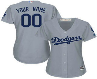 Women Dodgers Grey Customized Cool Base Jersey