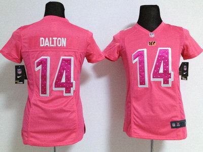 Nike Cincinnati Bengals 14 Andy Dalton Pink Womens Jersey