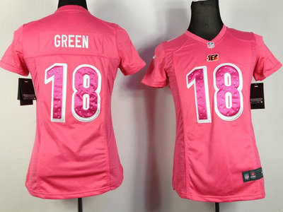 Nike Cincinnati Bengals 18 A.J.Green Pink Womens Jersey
