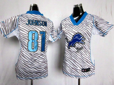 Nike Detroit Lions 81 Calvin Johnson 2012 Womens Zebra Fashion Jersey