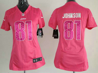 Nike Detroit Lions 81 Calvin Johnson Pink Sweetheart Diamond Womens Jersey