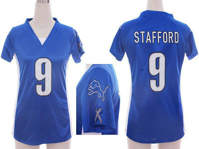 Nike Detroit Lions 9 Matthew Stafford Blue Womens Draft Him II Top Jerseys