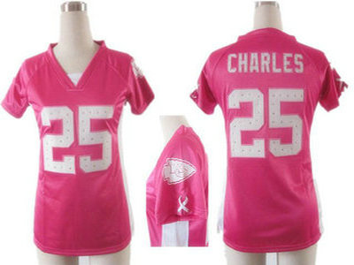 Women Nike Kansas City Chiefs 25 Jamaal Charles Pink Womens Draft Him II Top Jerseys