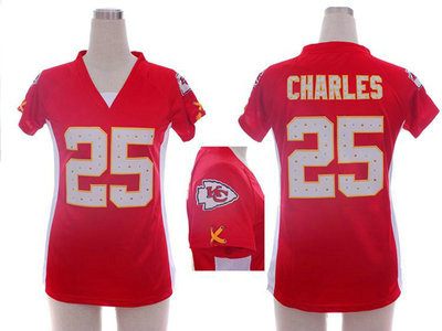 Nike Kansas City Chiefs 25 Jamaal Charles Red Womens Draft Him II Top Jerseys
