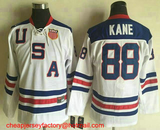 Youth 2010 Olympics USA #88 Patrick Kane Nike White Throwback Stitched Vintage Hockey Jersey