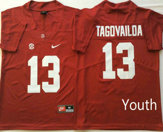 Youth Alabama Crimson Tide #13 Tua Tagovailoa Red 2017 Vapor Untouchable Stitched Nike NCAA Jersey