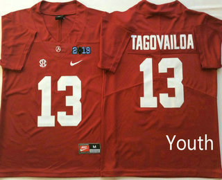 Youth Alabama Crimson Tide #13 Tua Tagovailoa Red 2019 Championship Game Patch Vapor Untouchable Stitched Nike NCAA Jersey