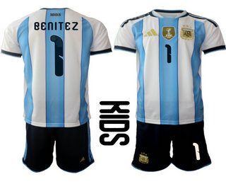 Youth Argentina National Team #1 Walter Benitez Home White 2026 World Cup Soccer Jersey Suit