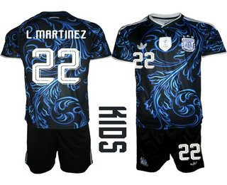 Youth Argentina National Team #22 Lautaro Martinez Black Away 2026 World Cup Soccer Jersey Suit