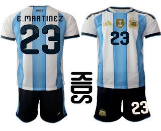 Youth Argentina National Team #23 Emiliano Martinez Home White 2026 World Cup Soccer Jersey Suit