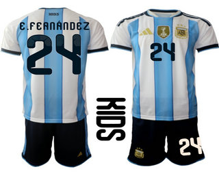 Youth Argentina National Team #24 Enzo Fernandez Home White 2026 World Cup Soccer Jersey Suit