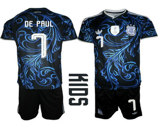Youth Argentina National Team #7 Rodrigo De Paul Black Away 2026 World Cup Soccer Jersey Suit