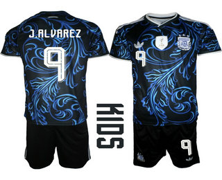 Youth Argentina National Team #9 Julian Alvarez Black Away 2026 World Cup Soccer Jersey Suit