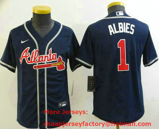 Youth Atlanta Braves #1 Ozzie Albies Navy Blue Stitched MLB Cool Base Nike Jersey