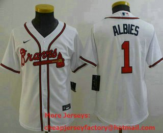 Youth Atlanta Braves #1 Ozzie Albies White Stitched MLB Cool Base Nike Jersey