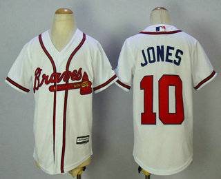 Youth Atlanta Braves #10 Chipper Jones White Home Stitched MLB Cool Base Jersey