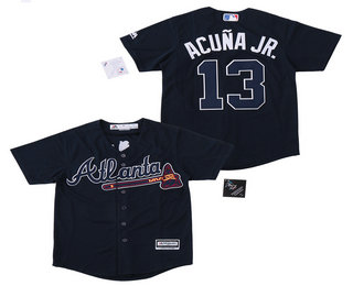 Youth Atlanta Braves #13 Ronald Acuna Jr. Navy Blue Alternate Stitched MLB Cool Base Jersey
