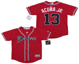 Youth Atlanta Braves #13 Ronald Acuna Jr. Red Stitched MLB Cool Base Jersey