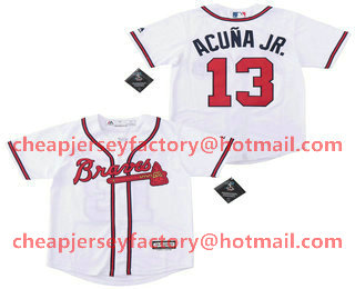 Youth Atlanta Braves #13 Ronald Acuna Jr. White Stitched MLB Cool Base Jersey
