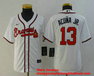 Youth Atlanta Braves #13 Ronald Acuna Jr. White Stitched MLB Cool Base Nike Jersey