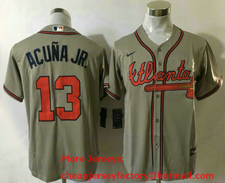 Youth Atlanta Braves #13 Ronald Acuna Jr Grey Stitched MLB Cool Base Nike Jersey