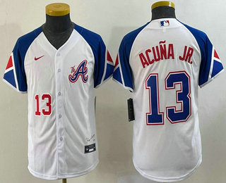 Youth Atlanta Braves #13 Ronald Acuna Jr Number White 2023 City Connect Cool Base Stitched Jersey 02