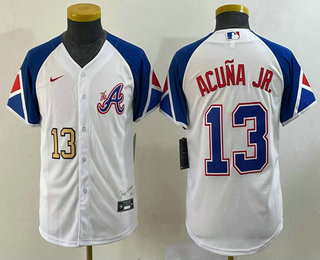 Youth Atlanta Braves #13 Ronald Acuna Jr Number White 2023 City Connect Cool Base Stitched Jersey 03