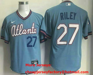 Youth Atlanta Braves #27 Austin Riley Light Blue 2026 City Connect Stadium Jersey