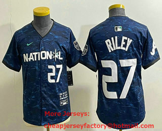 Youth Atlanta Braves #27 Austin Riley Number Royal 2023 All Star Cool Base Stitched Baseball Jersey