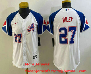 Youth Atlanta Braves #27 Austin Riley Number White 2023 City Connect Cool Base Stitched Jersey 01