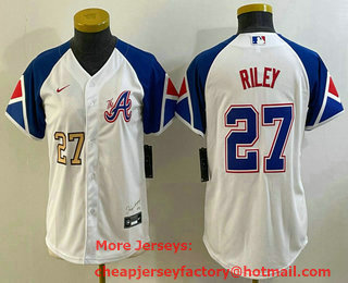 Youth Atlanta Braves #27 Austin Riley Number White 2023 City Connect Cool Base Stitched Jersey 02