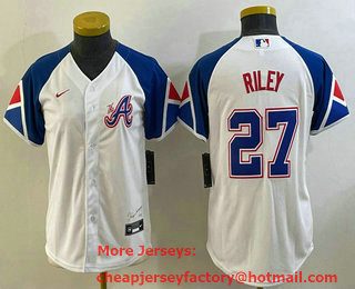Youth Atlanta Braves #27 Austin Riley White 2023 City Connect Cool Base Stitched Jersey 01