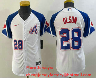 Youth Atlanta Braves #28 Matt Olson Number White 2023 City Connect Cool Base Stitched Jersey 02