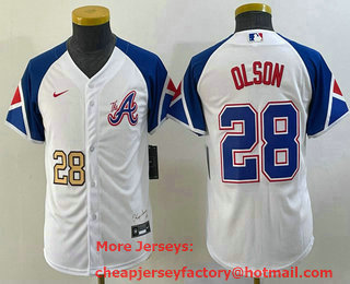 Youth Atlanta Braves #28 Matt Olson Number White 2023 City Connect Cool Base Stitched Jersey 03