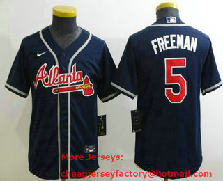 Youth Atlanta Braves #5 Freddie Freeman Navy Blue Stitched MLB Cool Base Nike Jersey