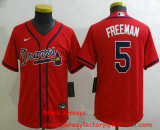 Youth Atlanta Braves #5 Freddie Freeman Red Stitched MLB Cool Base Nike Jersey