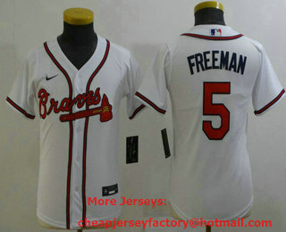 Youth Atlanta Braves #5 Freddie Freeman White Stitched MLB Cool Base Nike Jersey