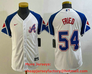 Youth Atlanta Braves #54 Max Fried White 2023 City Connect Cool Base Stitched Jersey 01