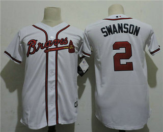 Youth Atlanta Braves #7 Dansby Swanson Home White Home Cool Base Player Jersey