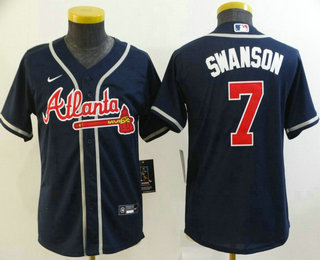 Youth Atlanta Braves #7 Dansby Swanson Navy Blue Stitched MLB Cool Base Nike Jersey