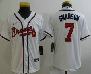 Youth Atlanta Braves #7 Dansby Swanson White Stitched MLB Cool Base Nike Jersey