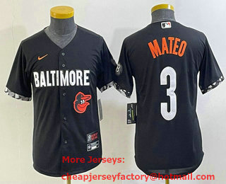 Youth Baltimore Orioles #3 Jorge Mateo Black 2023 City Connect Cool Base Stitched Jersey 02