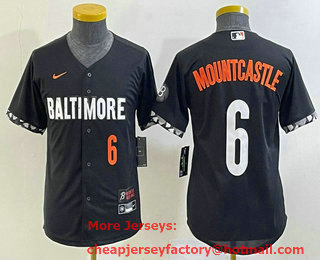 Youth Baltimore Orioles #6 Ryan Mountcastle Number Black 2023 City Connect Cool Base Stitched Jersey 01