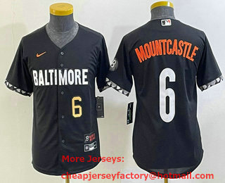 Youth Baltimore Orioles #6 Ryan Mountcastle Number Black 2023 City Connect Cool Base Stitched Jersey 02