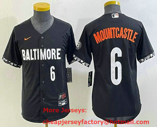 Youth Baltimore Orioles #6 Ryan Mountcastle Number Black 2023 City Connect Cool Base Stitched Jersey 03