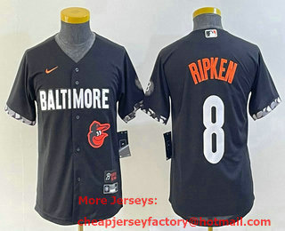Youth Baltimore Orioles #8 Cal Ripken Jr Black 2023 City Connect Cool Base Stitched Jersey 02